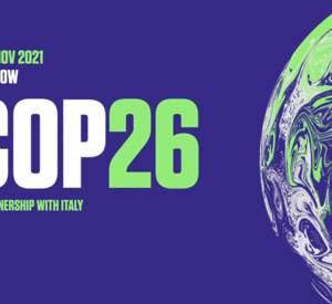 Das Bild zeigt das Logo der COP26 in Glasgow