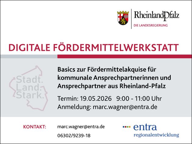 Digitale Fördermittelwerkstatt: „Erfolgreiche Fördermittelakquise in Kommunen" am 19. Mai 2026