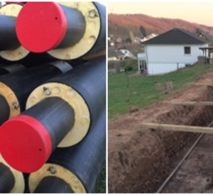 Auf dem Bild ist ein Haus mit einem breiten Graben zu sehen.